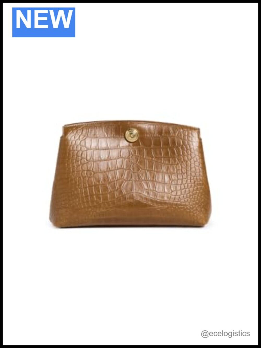 Croc-Embossed Leather Pushlock Pouch with Gold-Tone Hardware